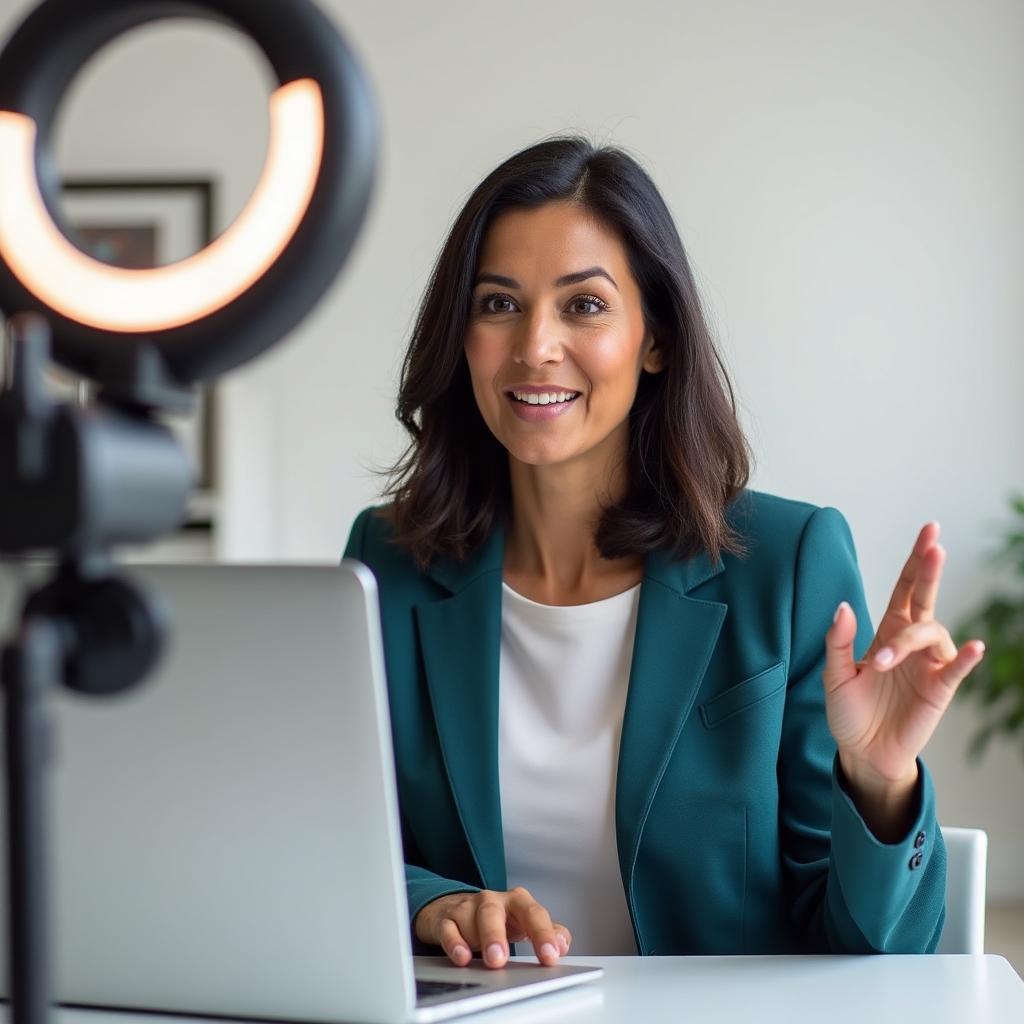 Sessione webinar educativa su schermo con relatore che mostra calcolatori finanziari